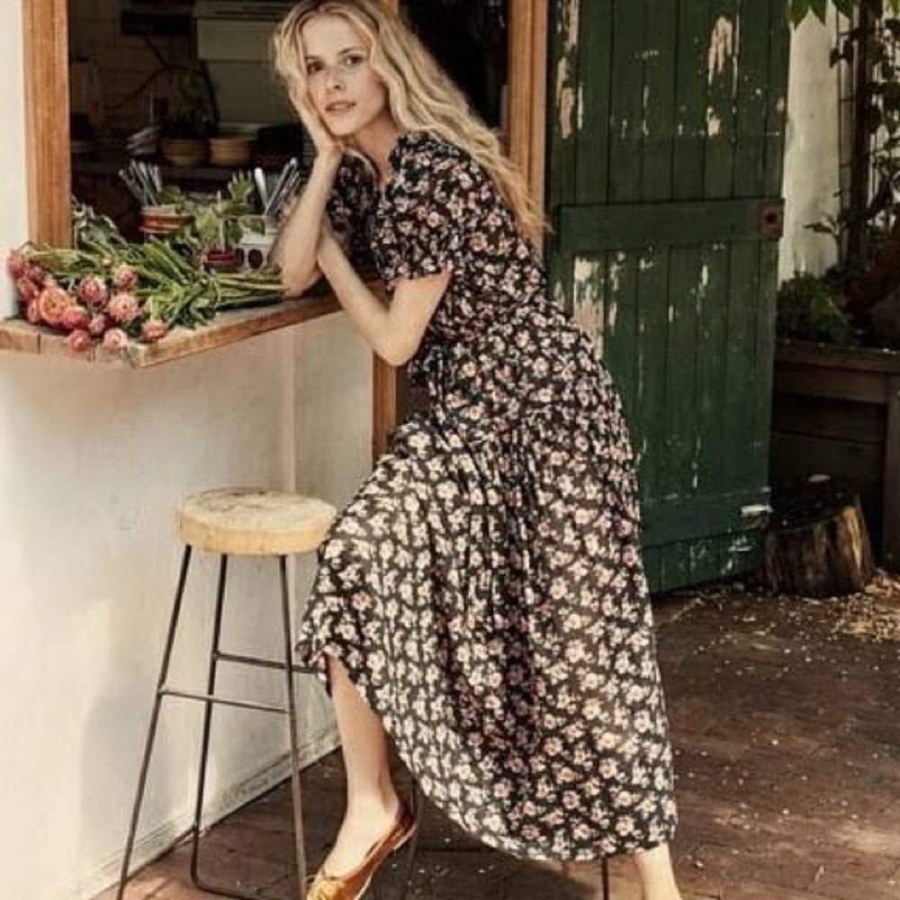 DOEN Poet Dress in Black Poppy - XS